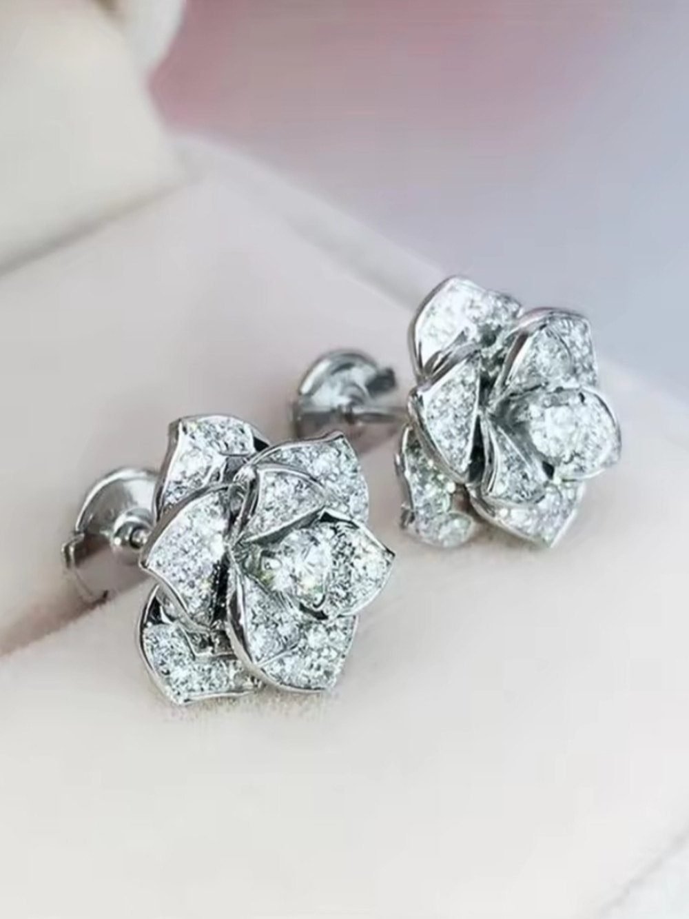 White Rhodium Pavé Rose Stud Earrings